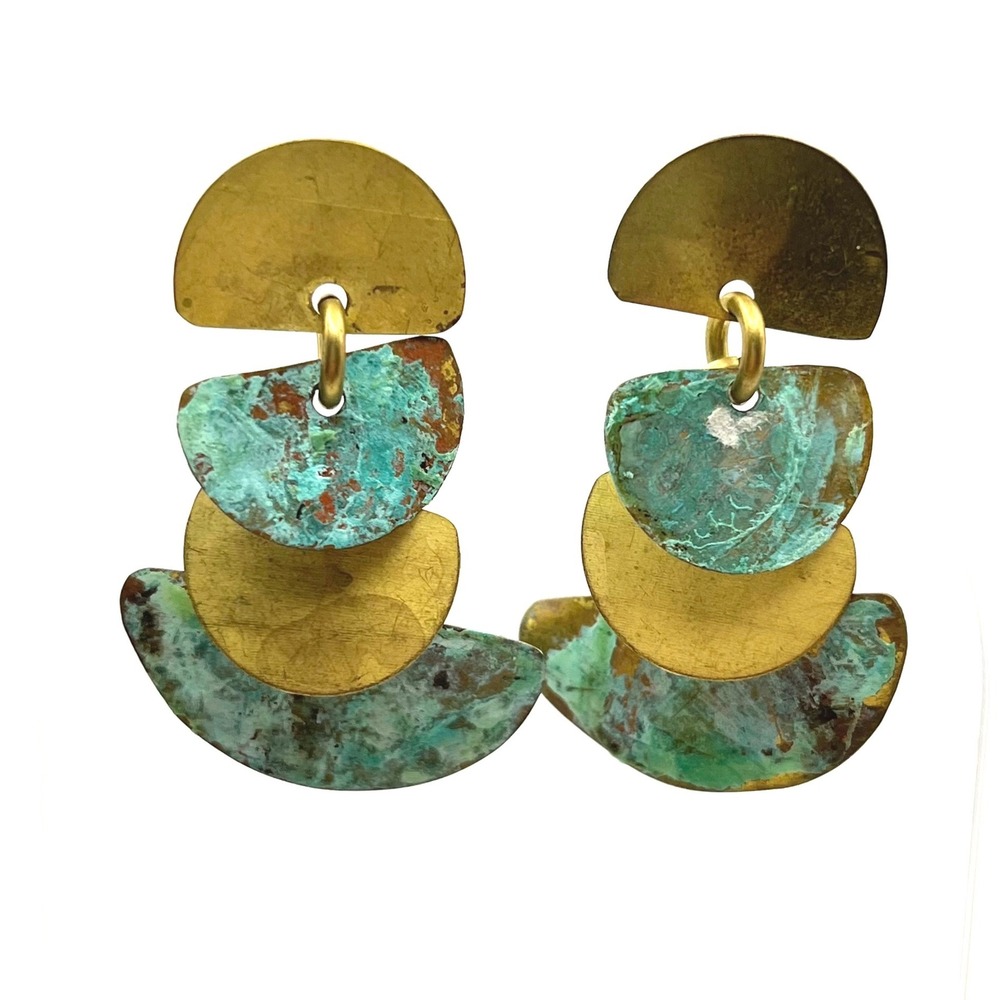 Fernanda Sibilia Armaceo Drops Brass Verdigris Patina Geometric Earrings